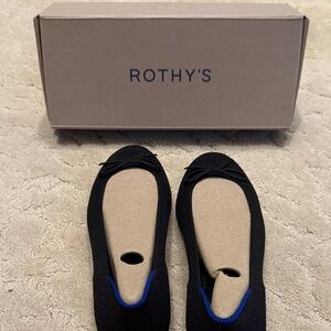 Rothy's Black Ballet Flats with Blue Accents